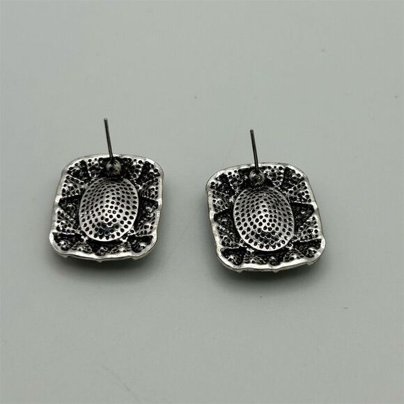 Square Art Deco Faux Black Hematite Rhinestone Stud Earrings Sparkle Fun - Picture 3 of 8